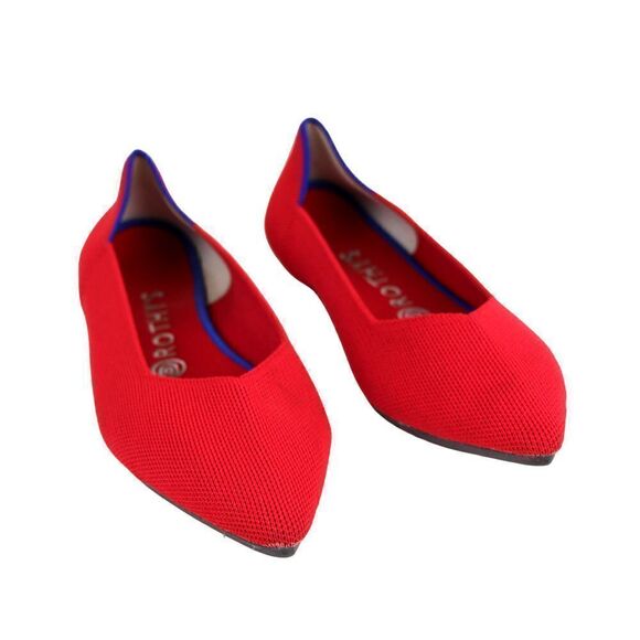 Rothy's RED TEXTILE BLUE TRIM POINTED TOE FLAT BALLET SLIP ON SHOES Sz 9W - Picture 1 of 11